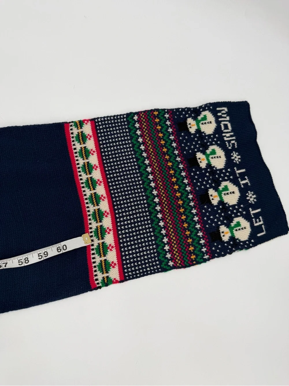 Christmas Scarf Snowman Navy Blue Knit Let it Snow Fair Isle Classic Kmart 70